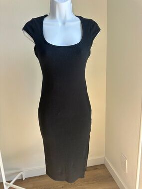 Heart Hips Black Ribbed Scoop Neck Midi Dress